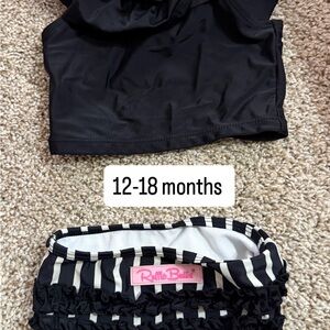 Ruffle Butts Black and White Striped Baby Set